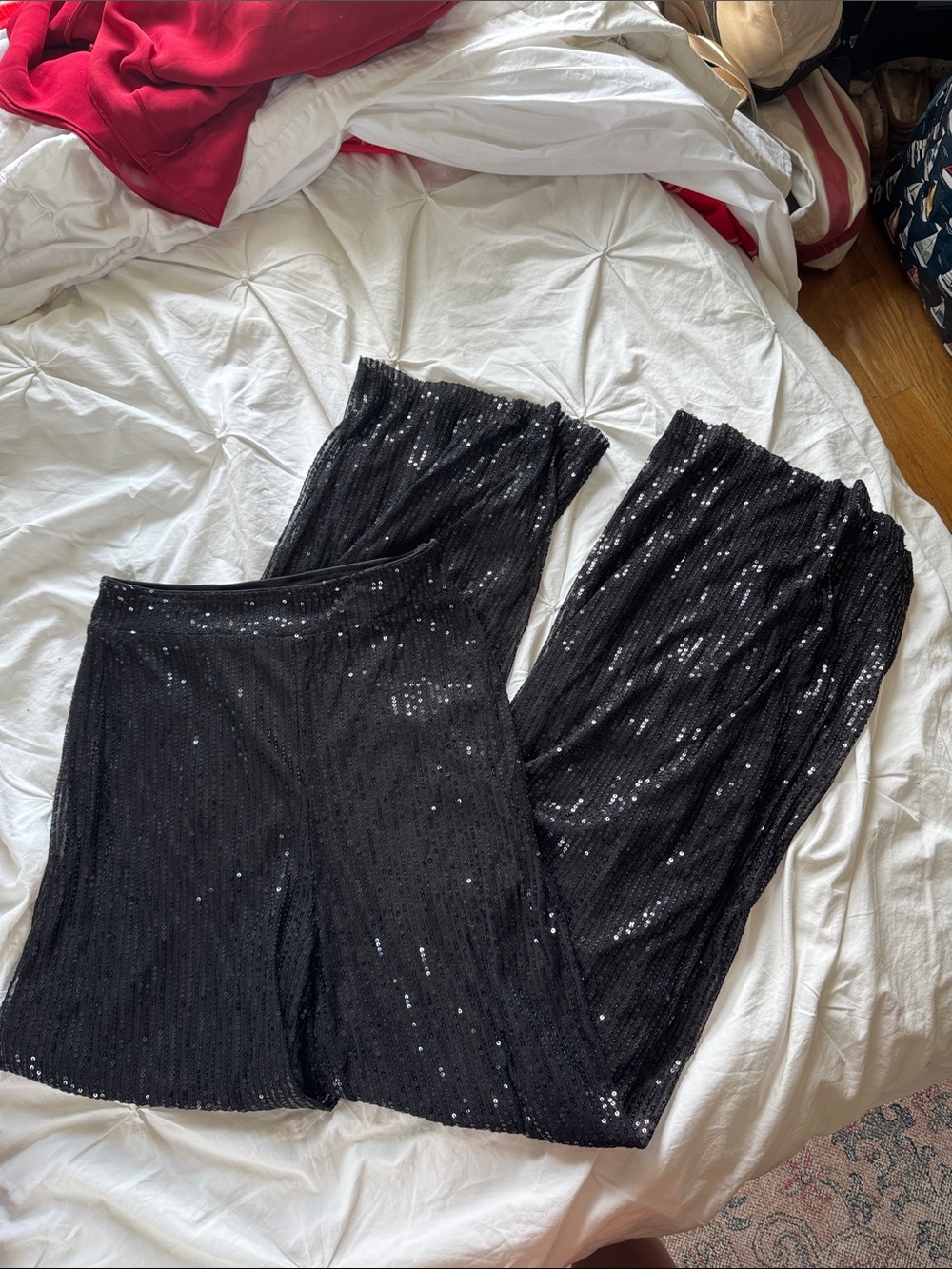SHEIN Black Sequin Wide-Leg Pants with Elastic Waistband